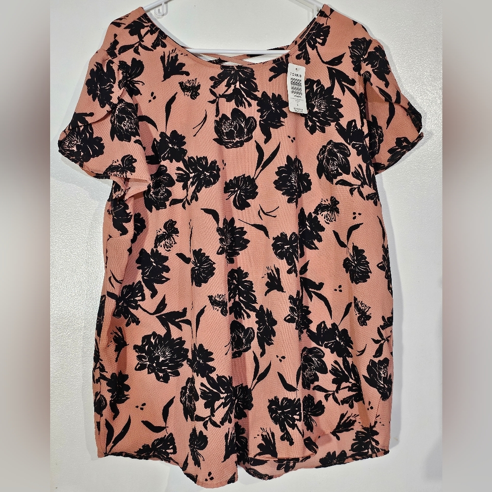 Torrid Dusty Rose and Black Floral Cross Back Top Size 2